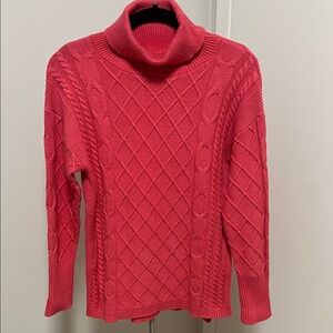 Women's Cable Knit Turtleneck Sweater - Coral